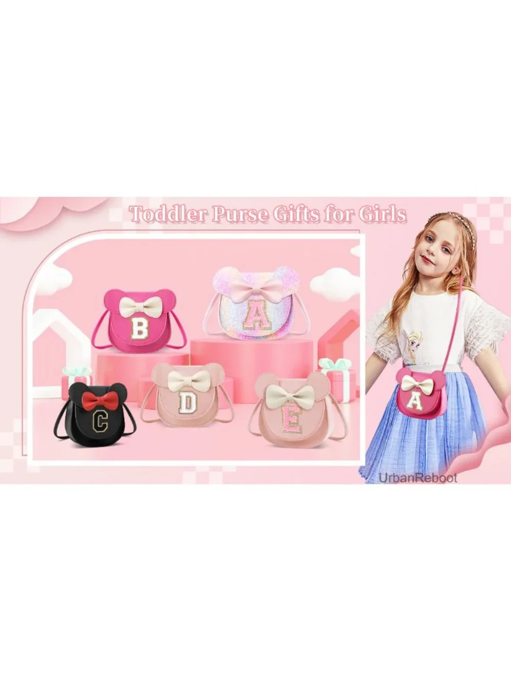 Girls Crossbody Purse PU Leather Mouse Ear Bow Monogrammed Wallet